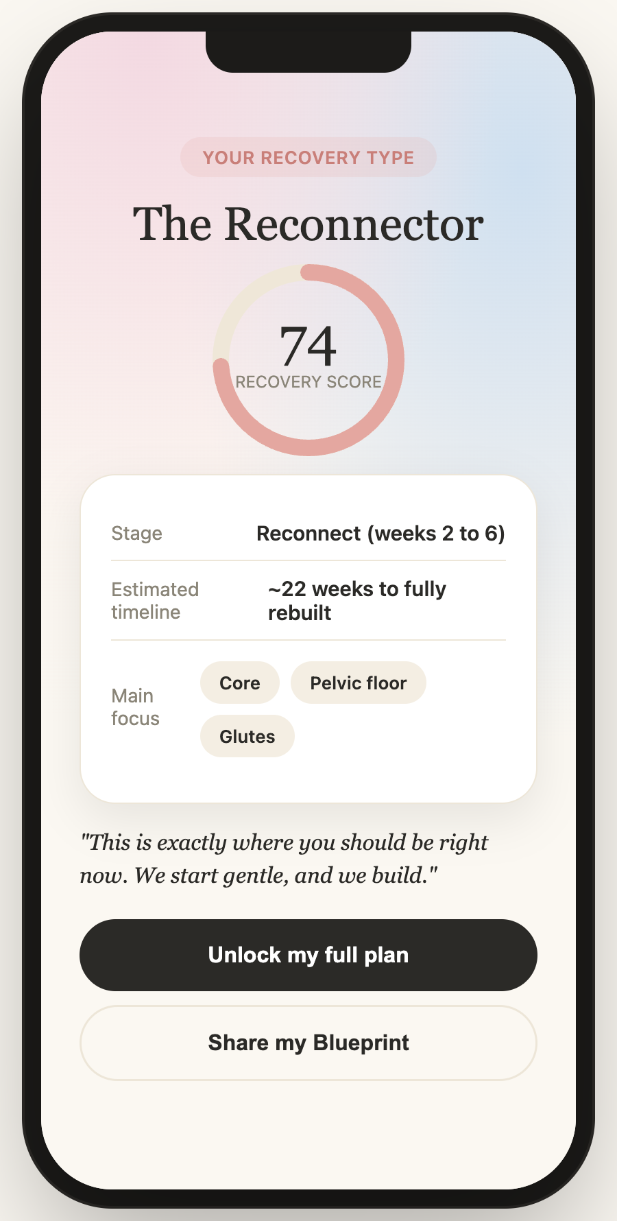 Mama Up Recovery Blueprint screen