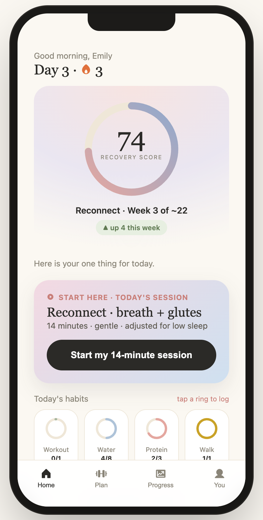 Mama Up daily session screen